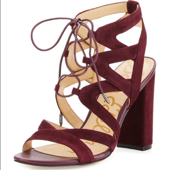 Sam Edelman Yardley Wine Suede Lace Up Heels - Picture 5 of 12